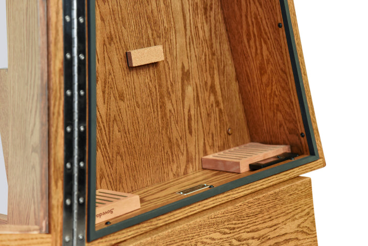 ClimaStand Triangle Humidor with Base - Red Oak with Golden Oak Stain