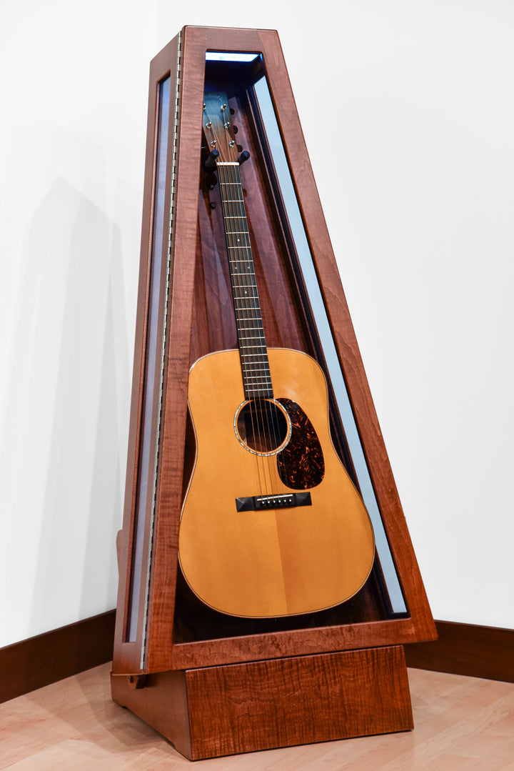 ClimaStand Glass Sided Triangle Humidor with Base - Flamed Maple with Acres Stain