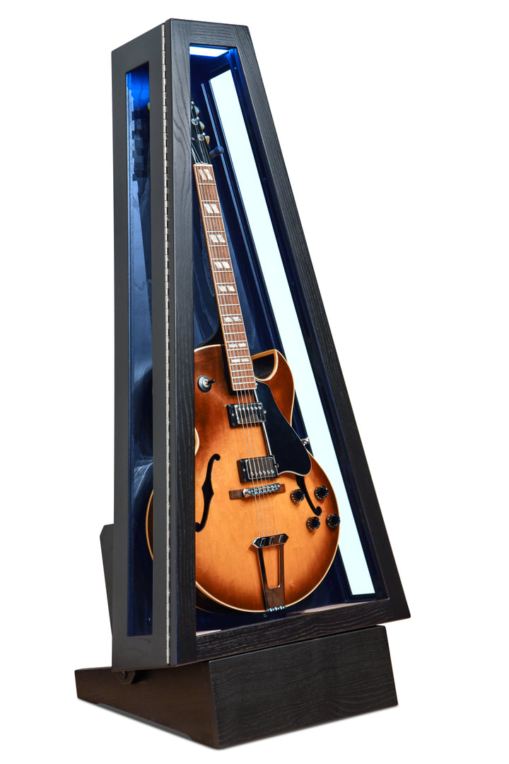 ClimaStand Glass Sided Triangle Humidor with Base - Northern White Ash with Piano Black