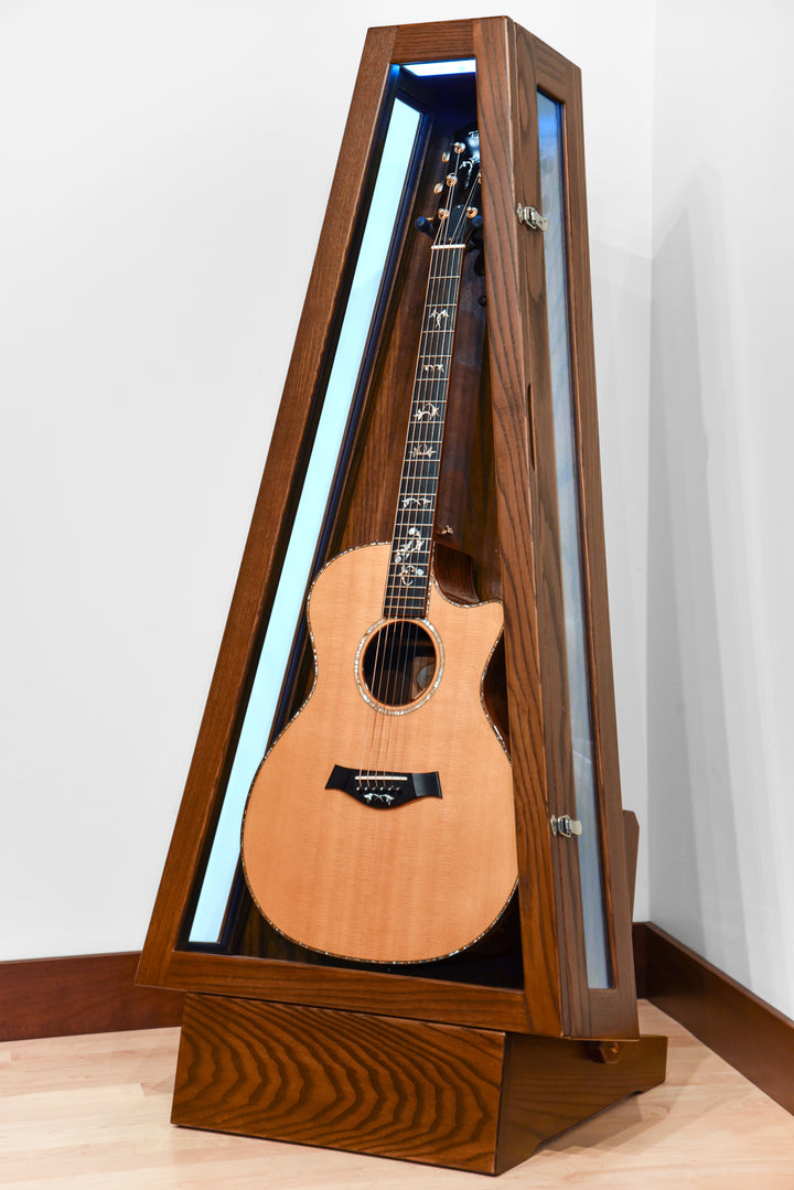 ClimaStand Glass Sided Triangle Humidor with Base - Northern White Ash with Coffee Stain