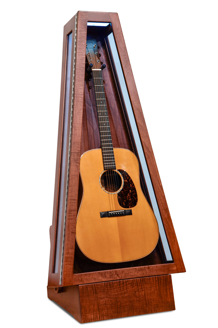 ClimaStand Glass Sided Triangle Humidor with Base - Flamed Maple with Acres Stain