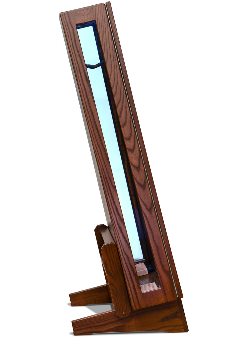 ClimaStand Glass Sided Triangle Humidor with Base - Northern White Ash with Coffee Stain