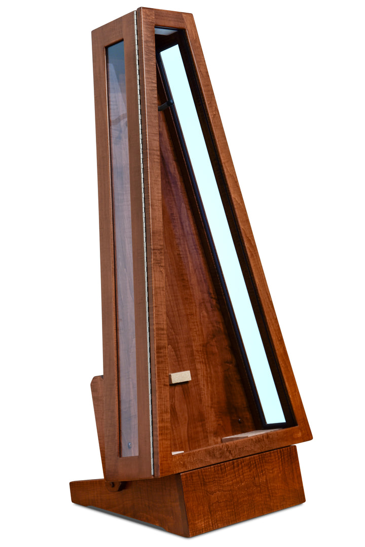 ClimaStand Glass Sided Triangle Humidor with Base - Flamed Maple with Acres Stain