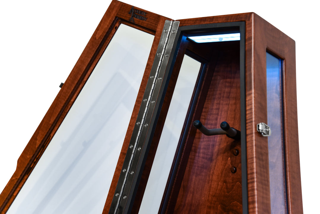 ClimaStand Glass Sided Triangle Humidor with Base - Flamed Maple with Acres Stain
