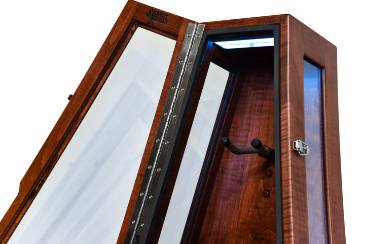 ClimaStand Glass Sided Triangle Humidor with Base - Flamed Maple with Acres Stain