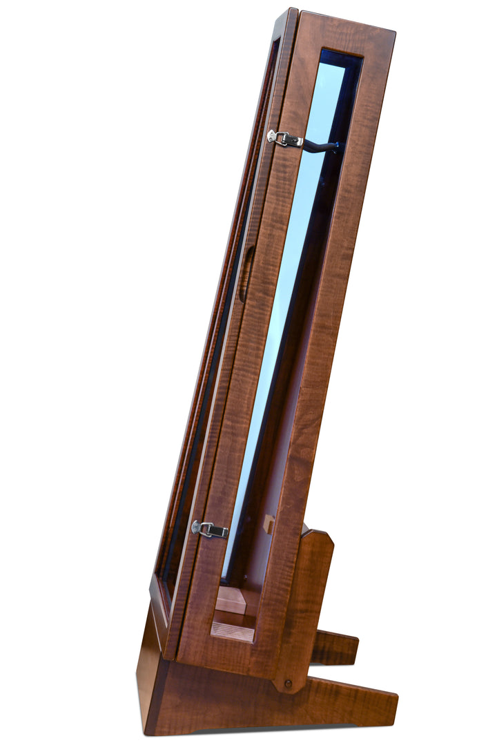 ClimaStand Glass Sided Triangle Humidor with Base - Flamed Maple with Acres Stain