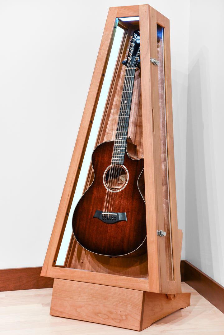 ClimaStand Glass Sided Triangle Humidor with Base - Cherry