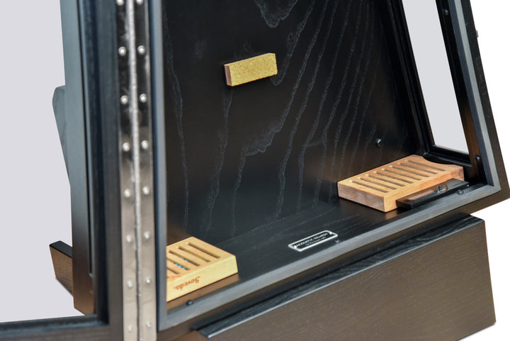 ClimaStand Glass Sided Triangle Humidor with Base - Northern White Ash with Piano Black