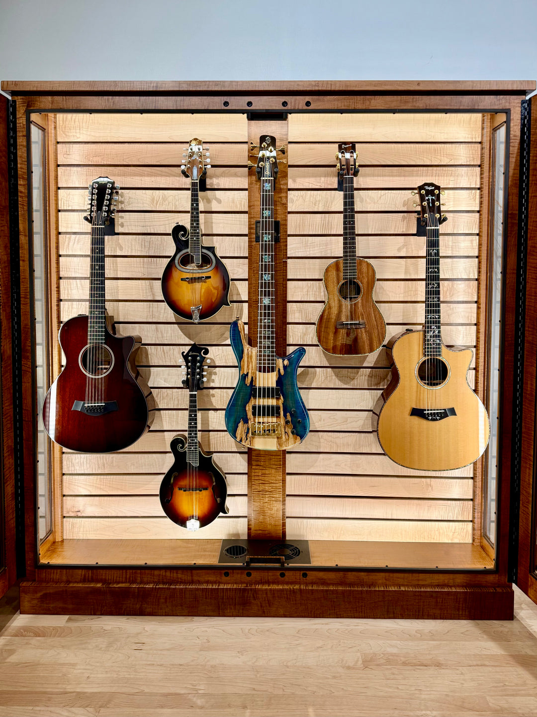 Low Depth ClimaCab V | Flamed Maple with Boston Stain and Natural Flamed Maple Slat Wall