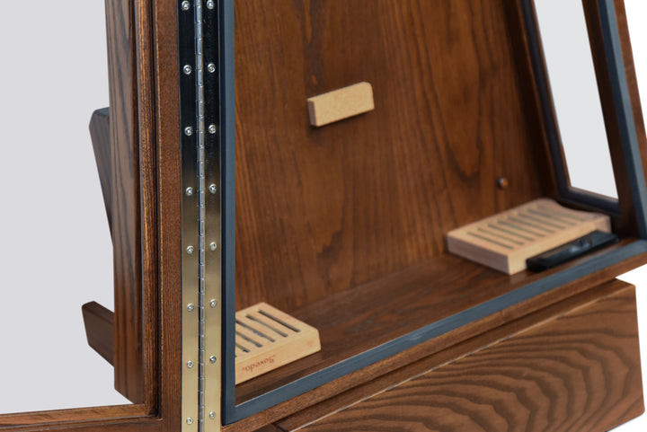 ClimaStand Glass Sided Triangle Humidor with Base - Northern White Ash with Coffee Stain