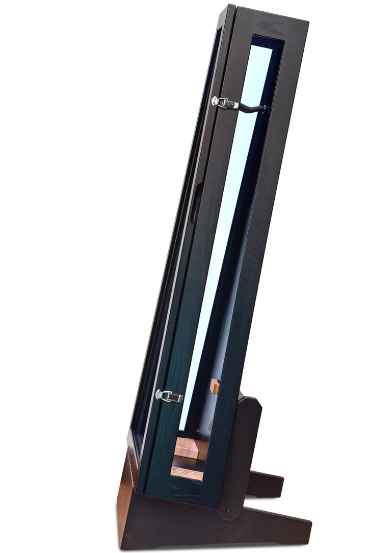 ClimaStand Glass Sided Triangle Humidor with Base - Northern White Ash with Piano Black