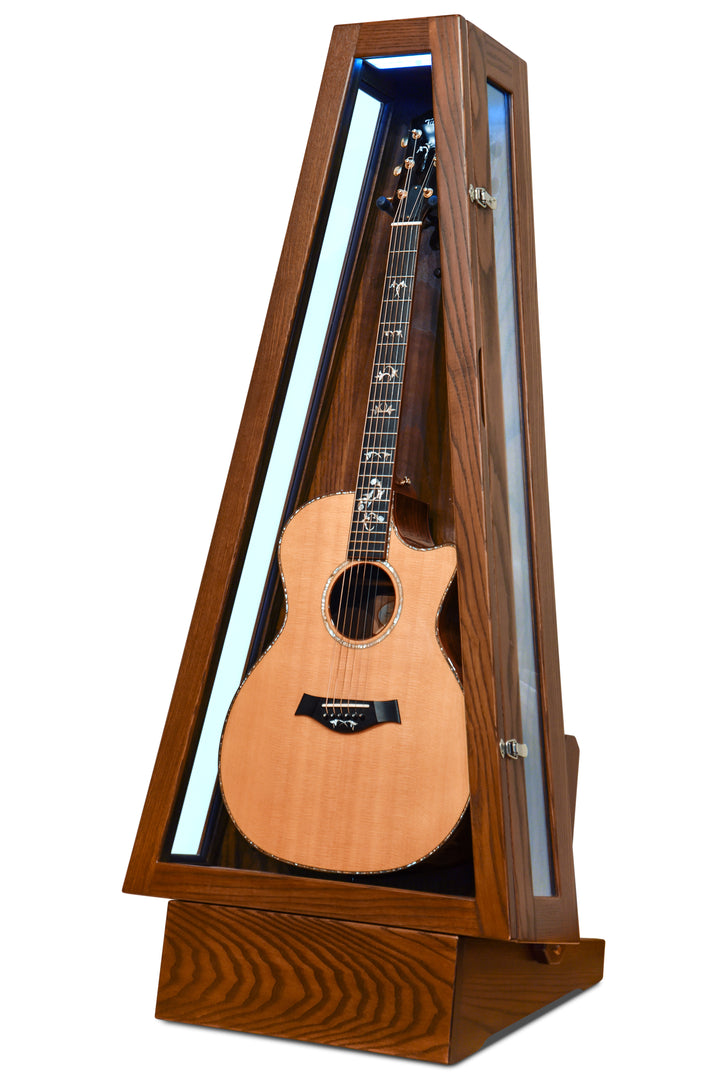 ClimaStand Glass Sided Triangle Humidor with Base - Northern White Ash with Coffee Stain