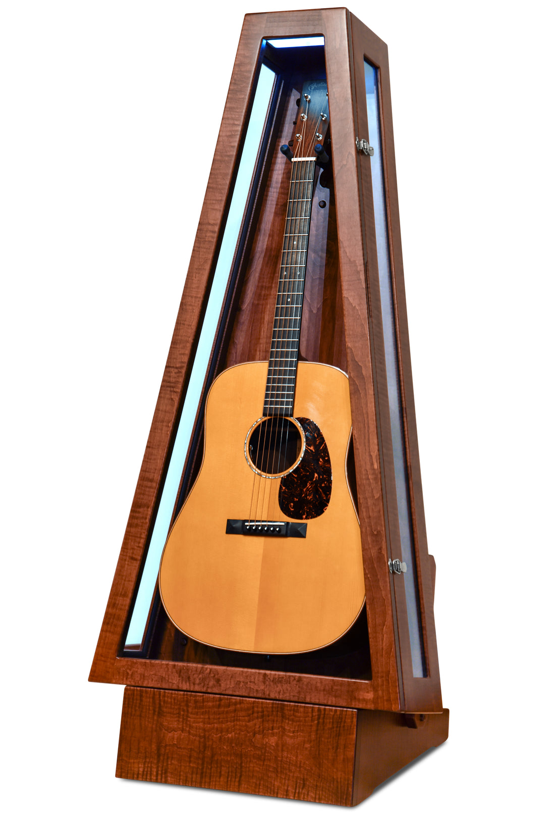 ClimaStand Glass Sided Triangle Humidor with Base - Flamed Maple with Acres Stain