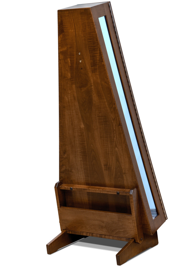 ClimaStand Glass Sided Triangle Humidor with Base - Flamed Maple with Acres Stain