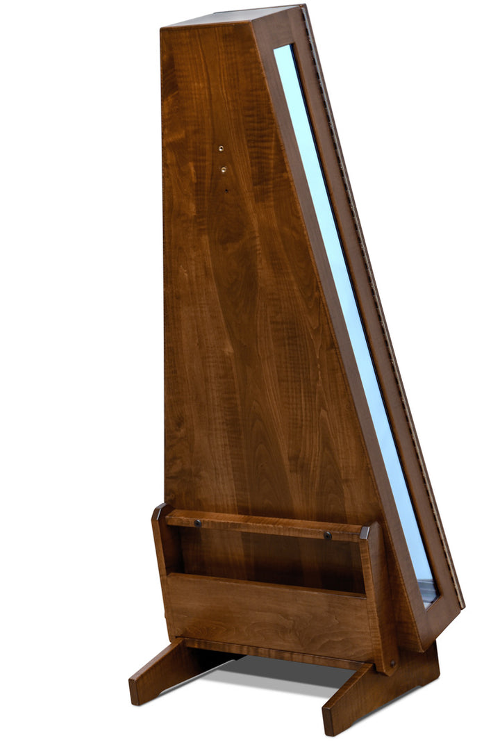 ClimaStand Glass Sided Triangle Humidor with Base - Flamed Maple with Acres Stain