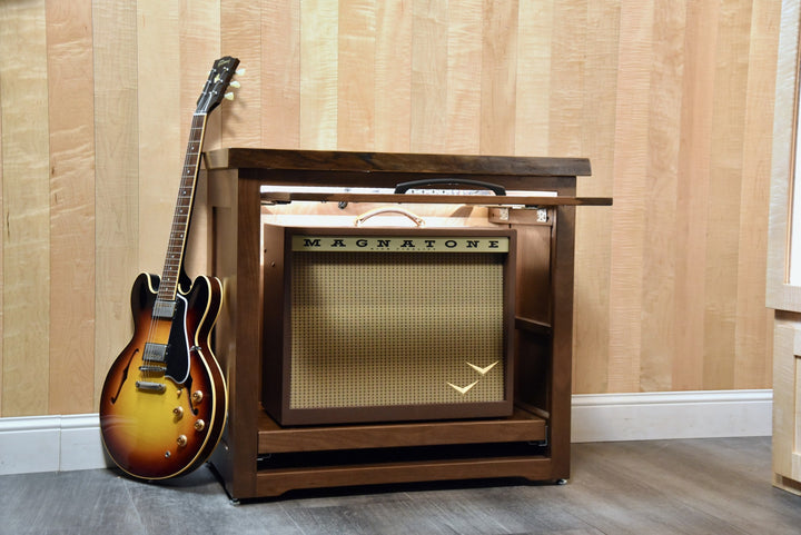 Close view of the Amp Cabinet door mechanism in the open position