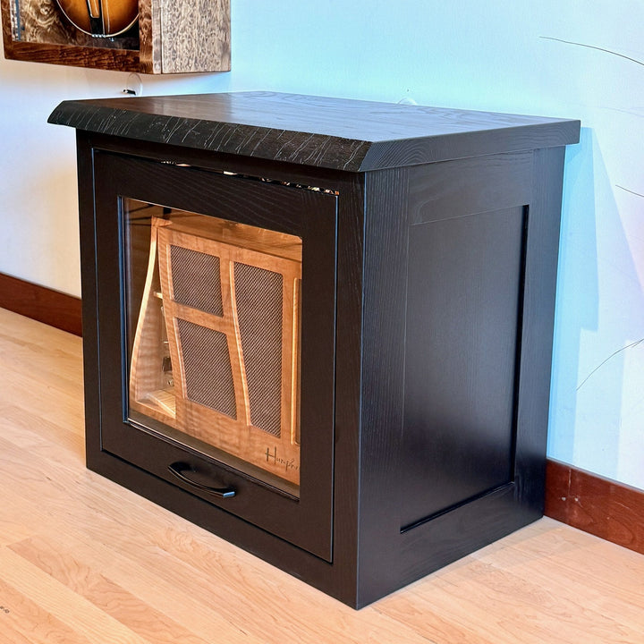 Black painted Amp Cabinet closed, Mission panel sides, in a room