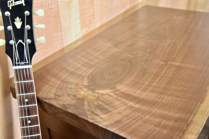 Live edge walnut slab top of the Amp Cabinet, close detail