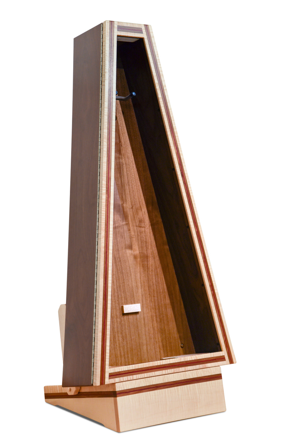 ClimaStand Triangle Humidor with Base in Flamed Maple with Walnut and Purpleheart