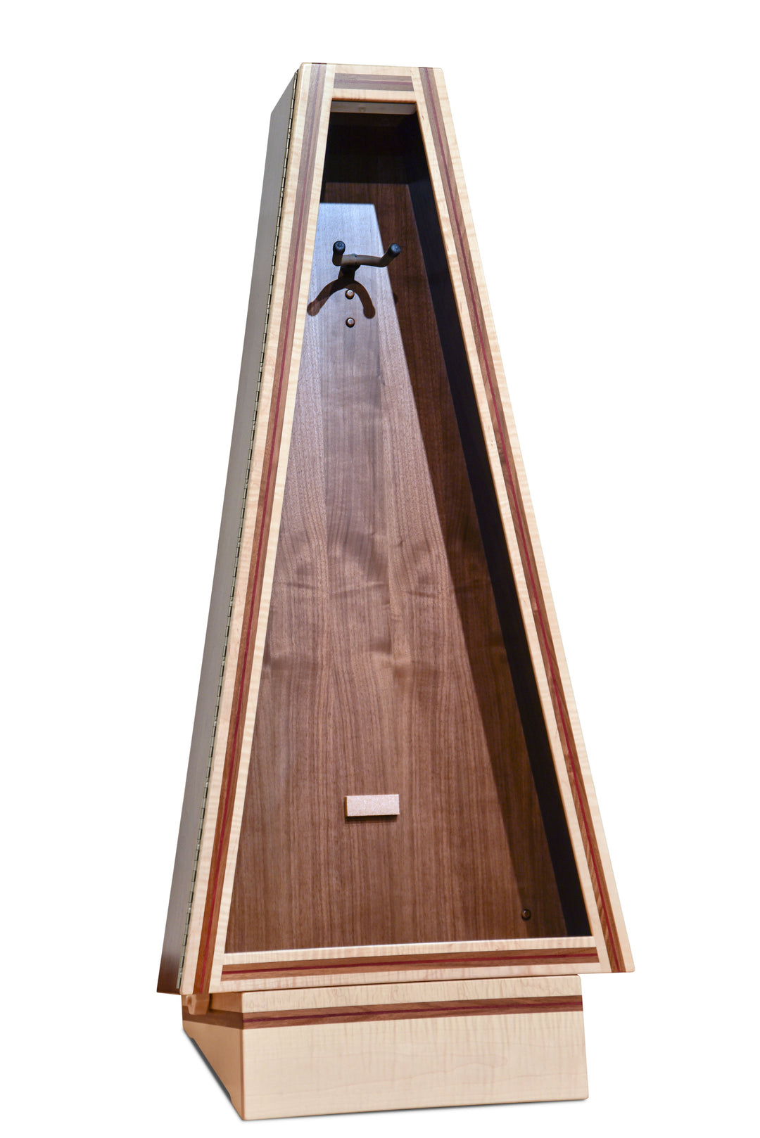 ClimaStand Triangle Humidor with Base in Flamed Maple with Walnut and Purpleheart