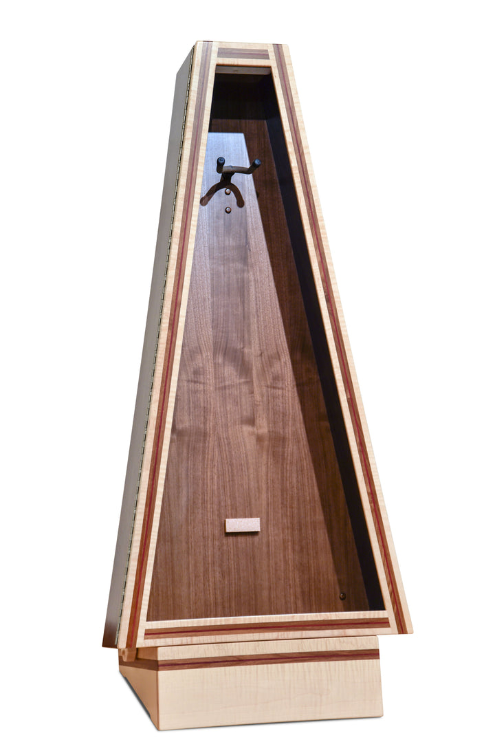 ClimaStand Triangle Humidor with Base in Flamed Maple with Walnut and Purpleheart