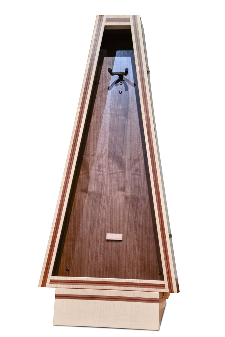 ClimaStand Triangle Humidor with Base in Flamed Maple with Walnut and Purpleheart