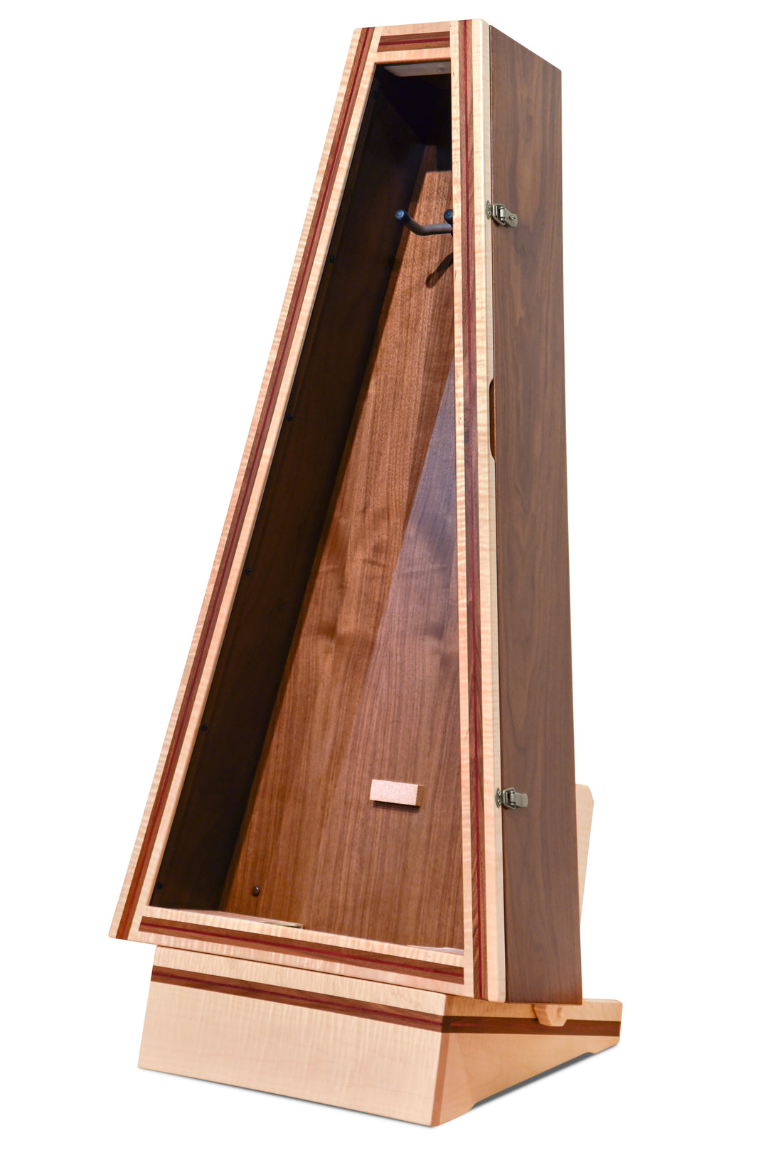 ClimaStand Triangle Humidor with Base in Flamed Maple with Walnut and Purpleheart