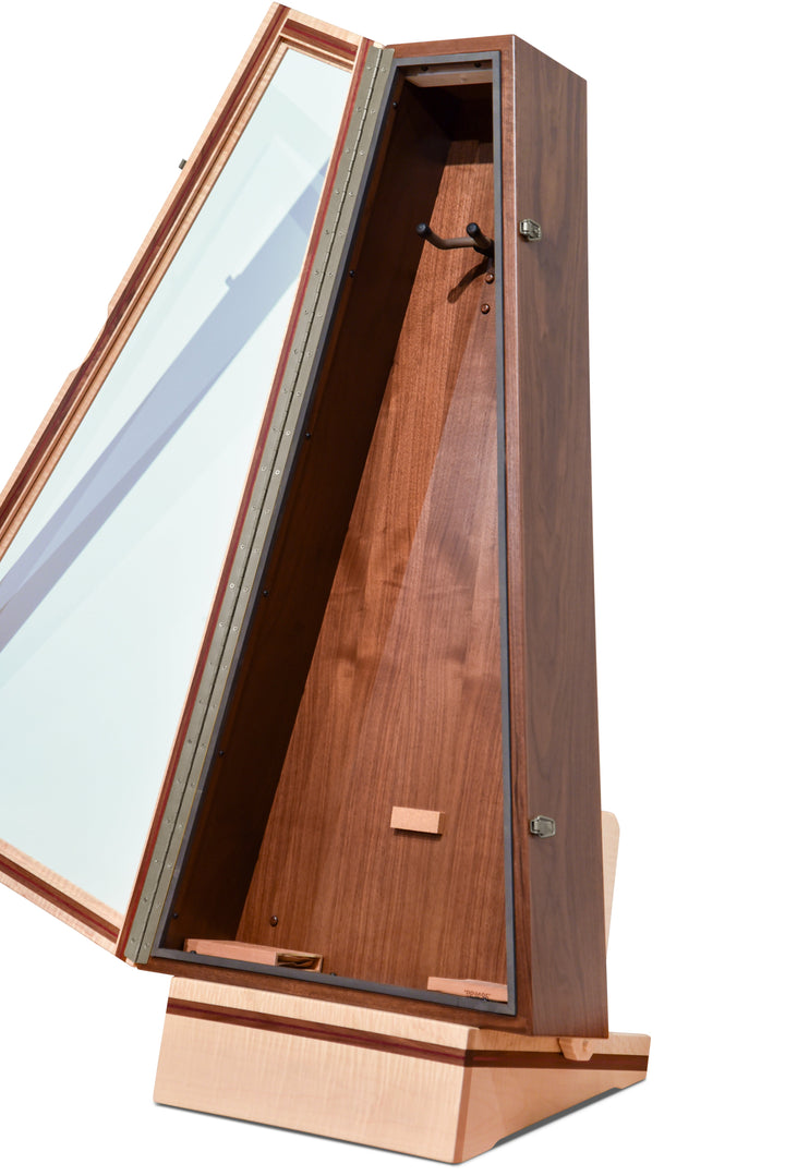 ClimaStand Triangle Humidor with Base in Flamed Maple with Walnut and Purpleheart