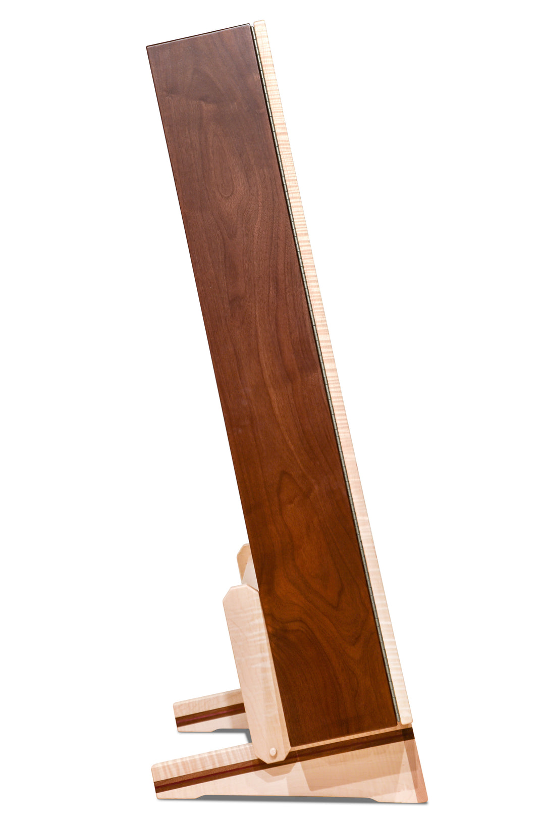 ClimaStand Triangle Humidor with Base in Flamed Maple with Walnut and Purpleheart