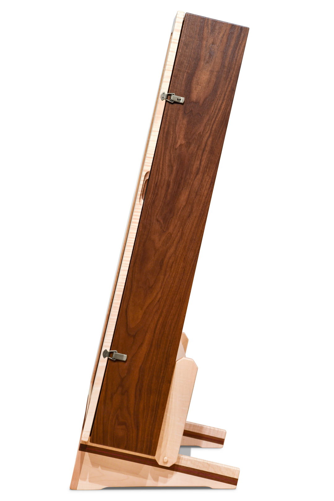 ClimaStand Triangle Humidor with Base in Flamed Maple with Walnut and Purpleheart