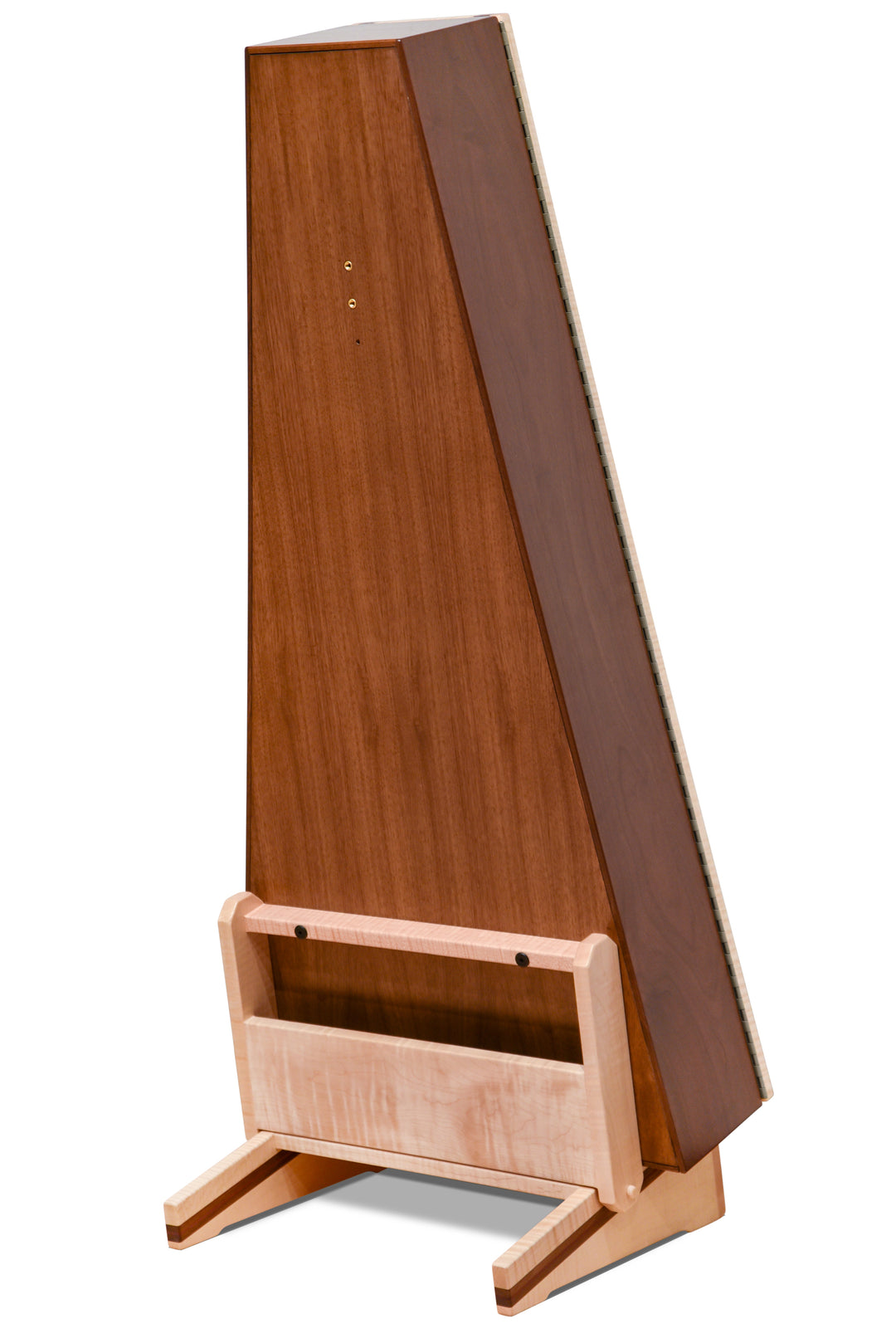 ClimaStand Triangle Humidor with Base in Flamed Maple with Walnut and Purpleheart