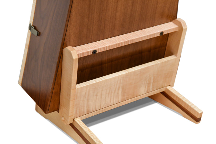 ClimaStand Triangle Humidor with Base in Flamed Maple with Walnut and Purpleheart