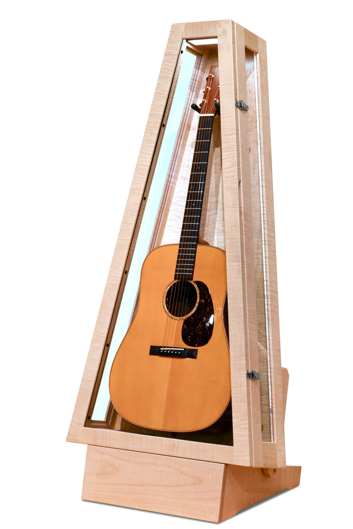 ClimaStand Glass Sided Triangle Humidor with Base in Flamed Maple