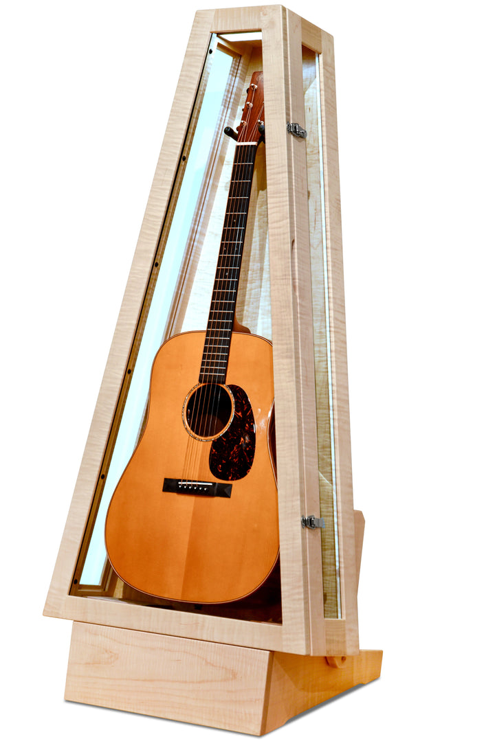 ClimaStand Glass Sided Triangle Humidor with Base in Flamed Maple