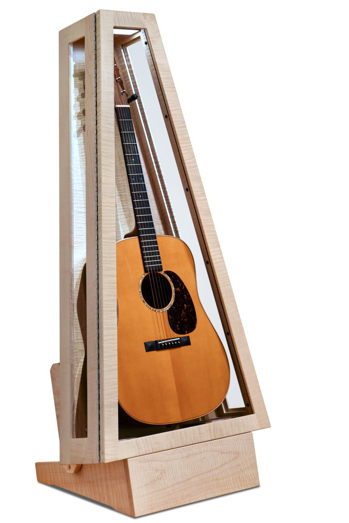 ClimaStand Glass Sided Triangle Humidor with Base in Flamed Maple
