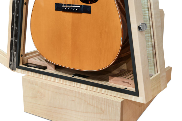 ClimaStand Glass Sided Triangle Humidor with Base in Flamed Maple