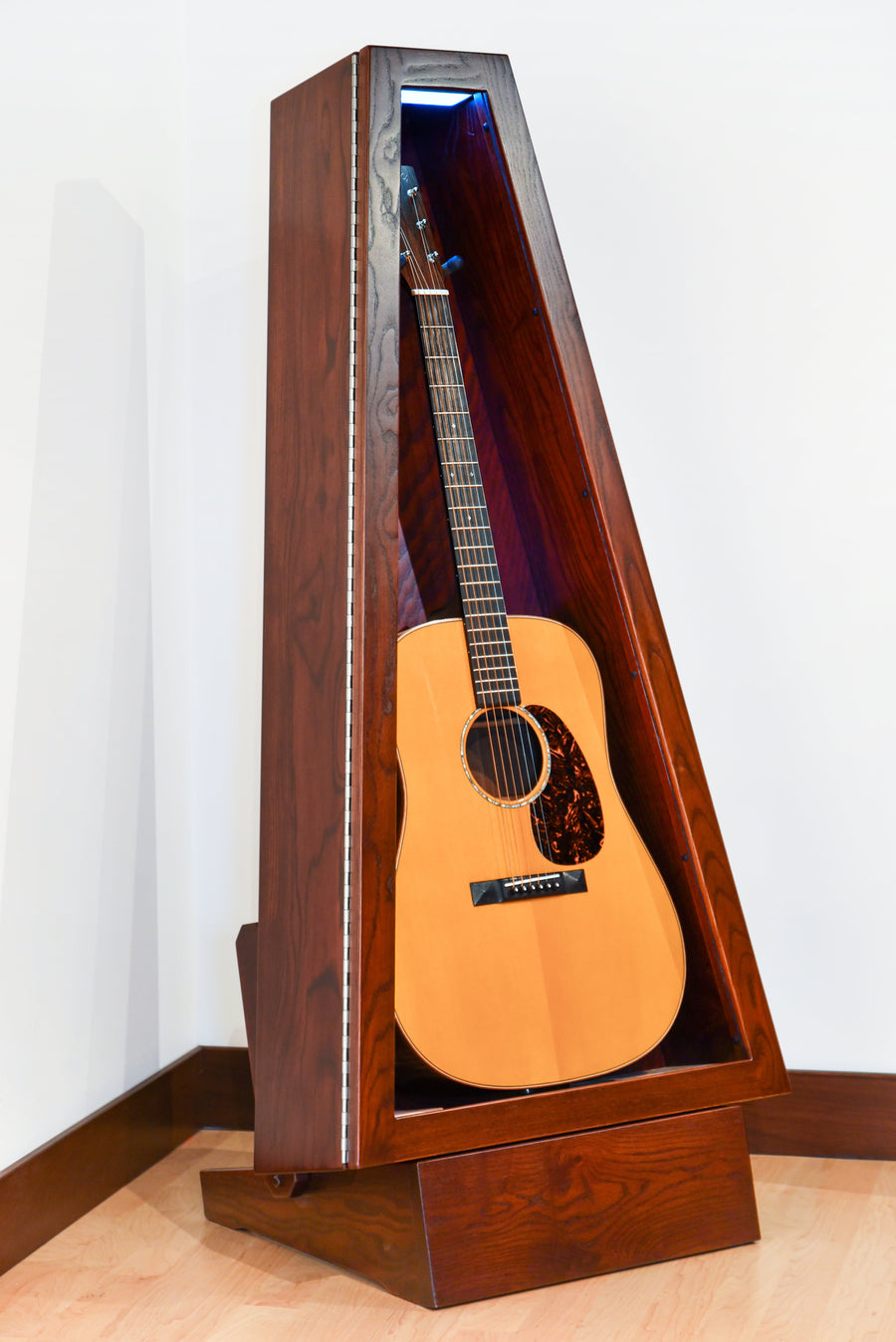 ClimaStand Triangle Humidor with Base in Northern White Ash with Bing Cherry Stain