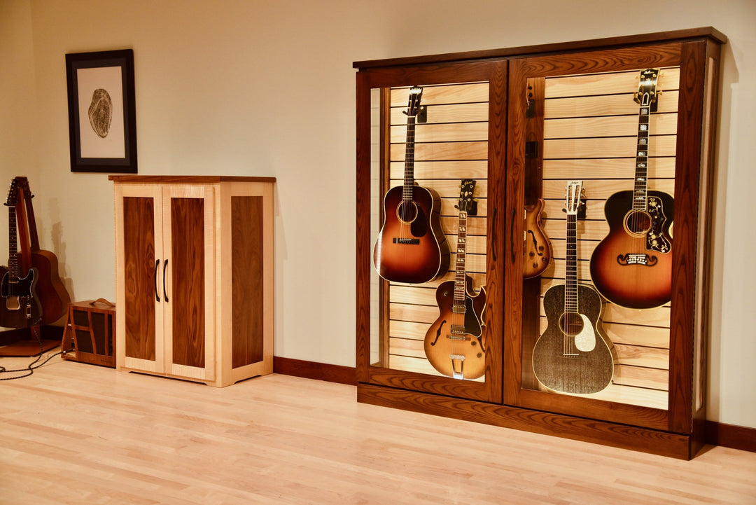 Wide room view of the Effects Rack Cabinet in a guitar room