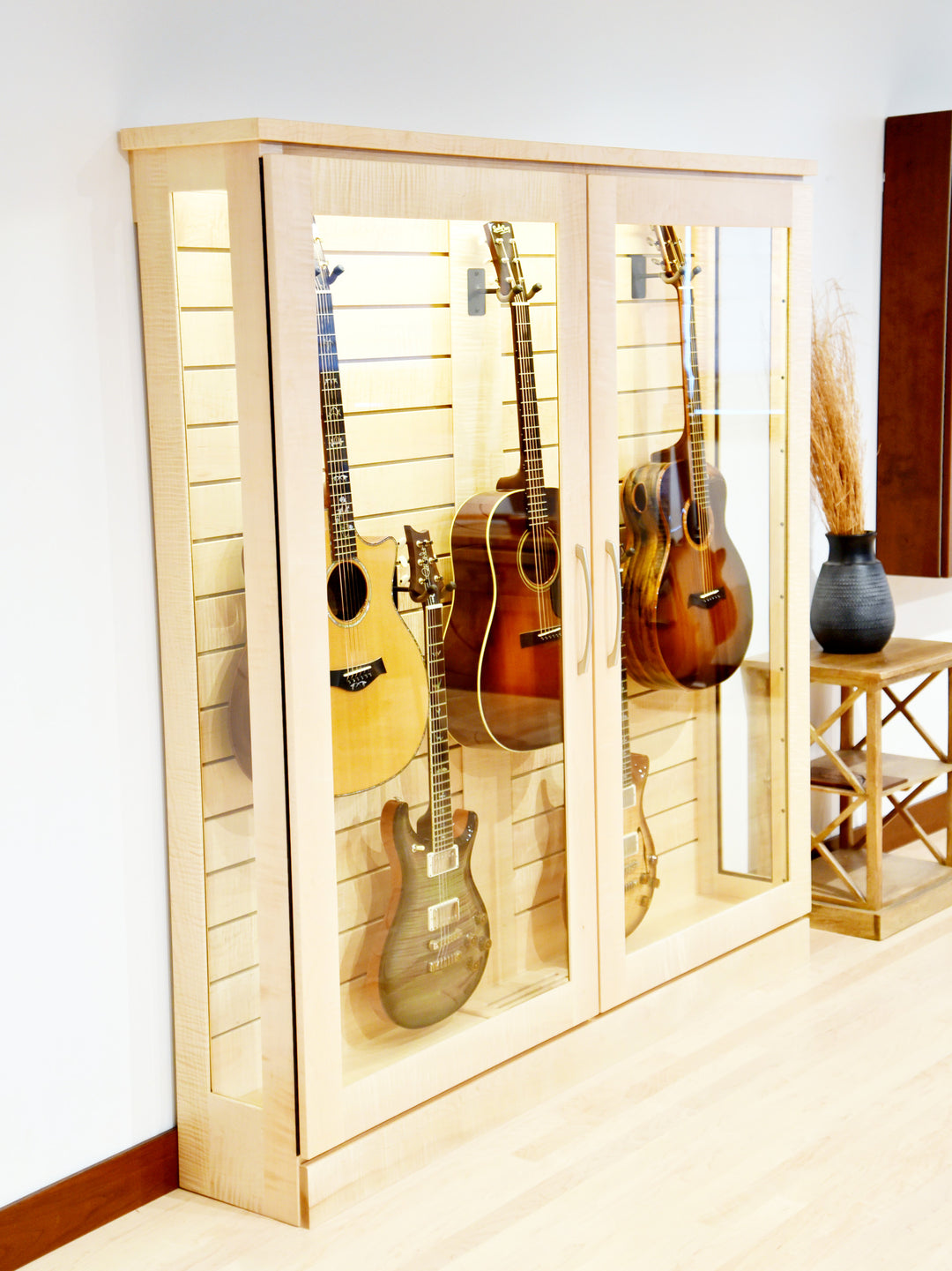 Low Depth ClimaCab V in natural flame maple, angled view showing the 12 inch depth