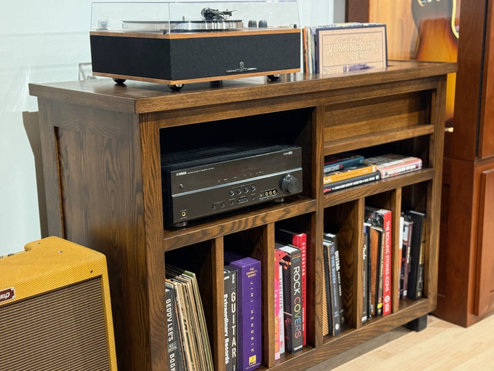 Ash Record Console from an angle with the turntable and album slot in view