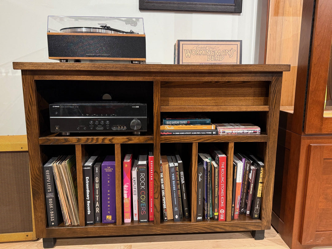 Full view of the northern white ash Record Console with coffee stain