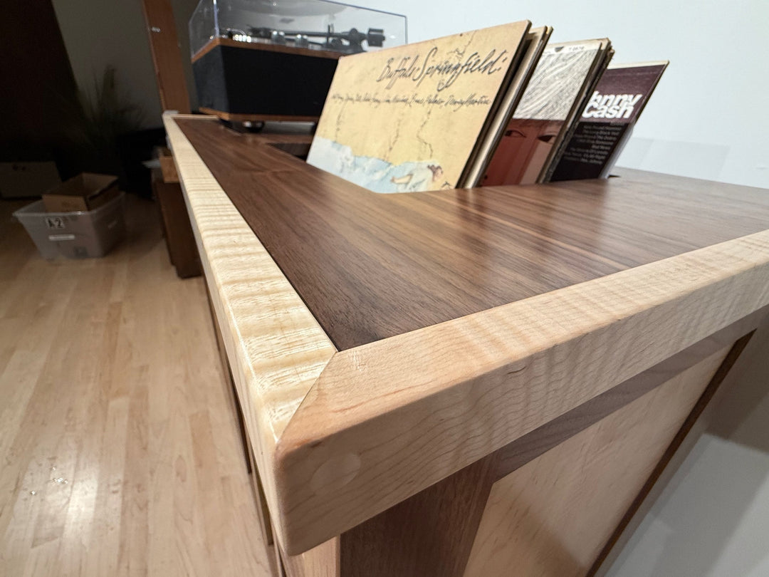 Album covers on display in the console top slot