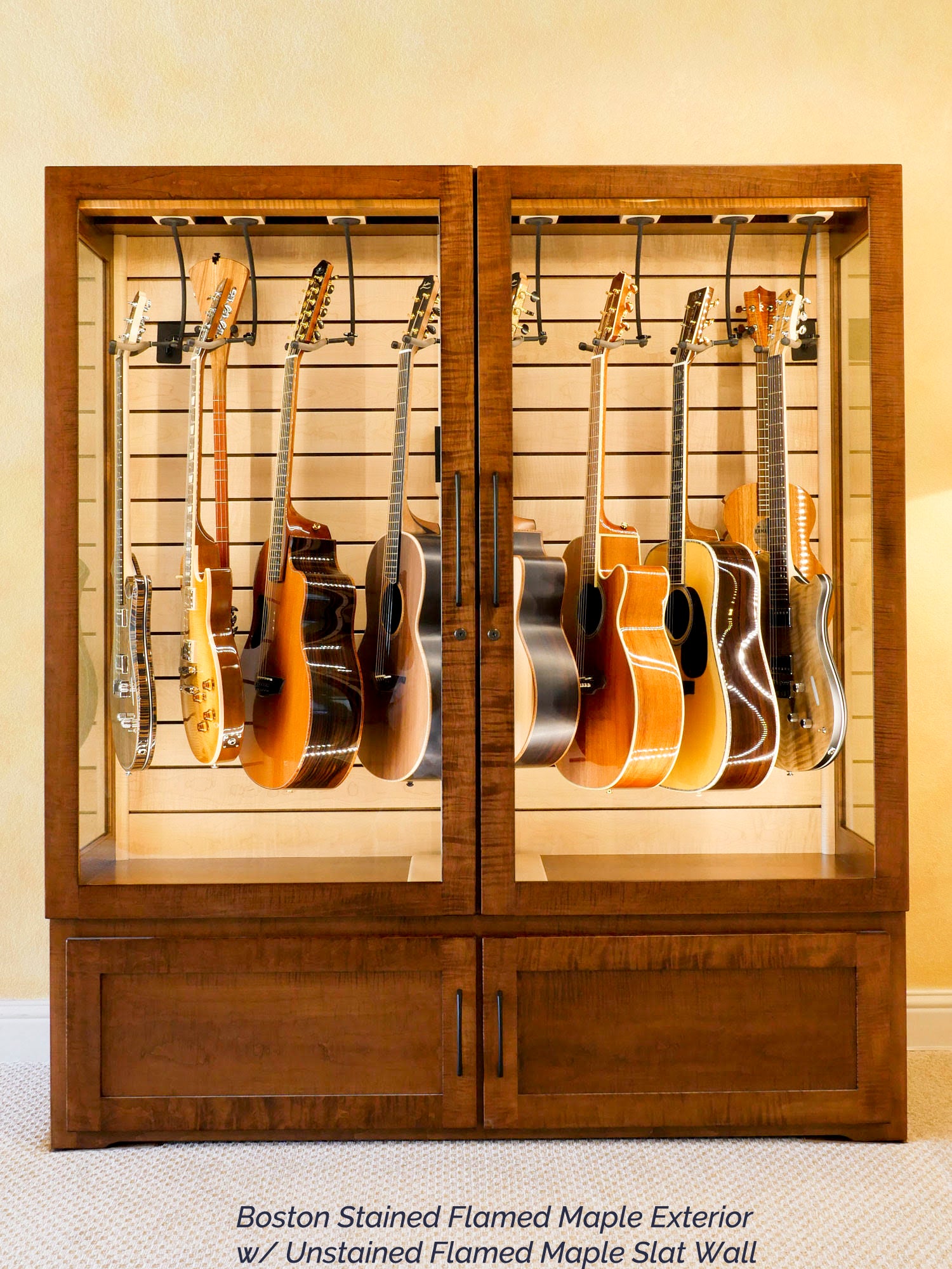 Multi-Instrument Humidified Guitar Display Cabinet